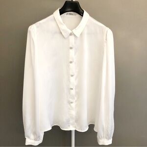 SUZY Vintage Minimalist silky White Oversized button down blouse shirt. XXL